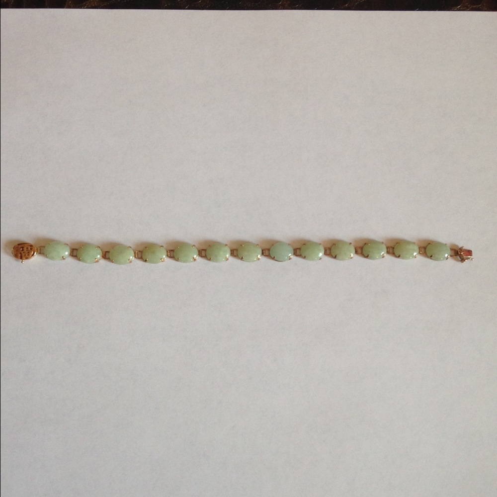 Gold Link Bracelet with Light Green Stones